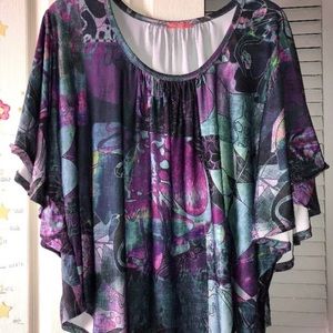 Simply Aster Blue & Purple Dolman Top Women's 2X